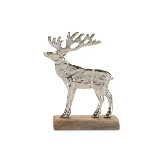 Silver Metal Deer Silhouette with Wood Base Set {4}