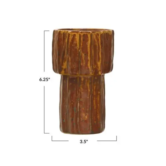 Hello Honey&reg; Bloomingville 6.5" Brown Modern Pleated Stoneware Vase {6}