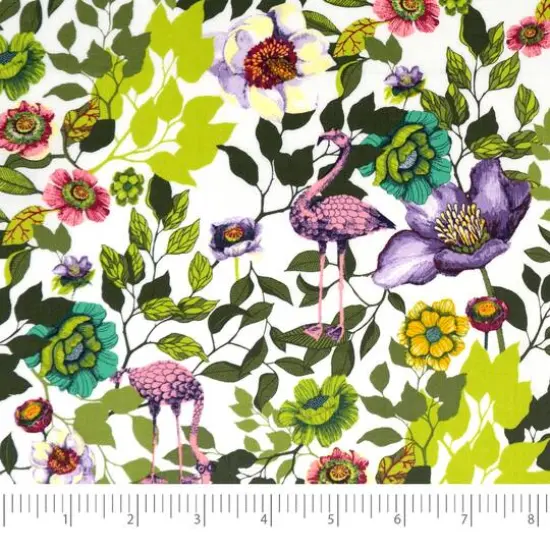 SINGER Flamingo Flowers Cotton Fabric {1}