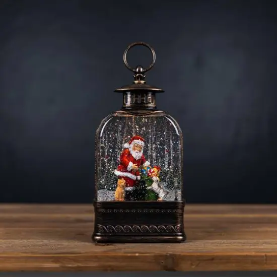 11.25" LED Snow Globe Lantern with Santa and Dog {3}