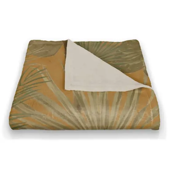 Tropical Palm Coral Fleece Blanket Yellow {3}