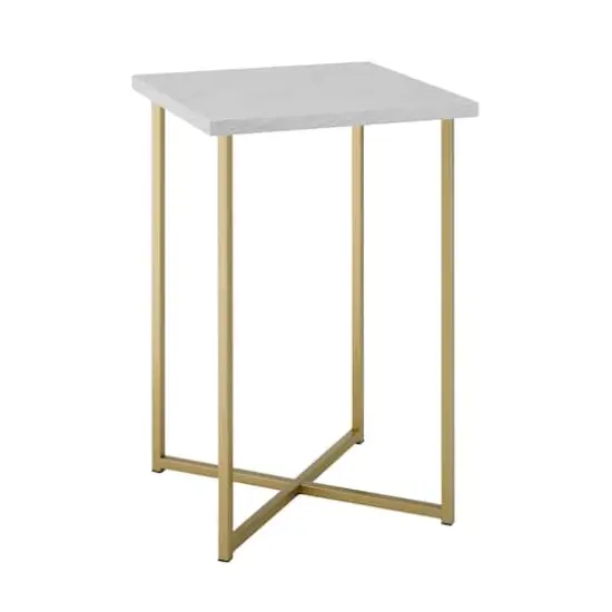 Walker Edison Luxe Modern Glam Square Side Table Faux White Marble/Gold {1}
