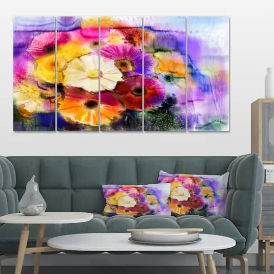 Designart - Bunch of Colored Daisy Flowers - Large Floral Canvas Art Print {3}