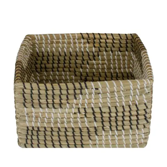 12.25" Square Woven Seagrass Basket with Black & White Accents {2}