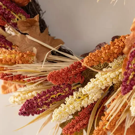 Glitzhome® 24" Fall Sorghum Wreath Includes a Black Metal Wreath Hanger {7}