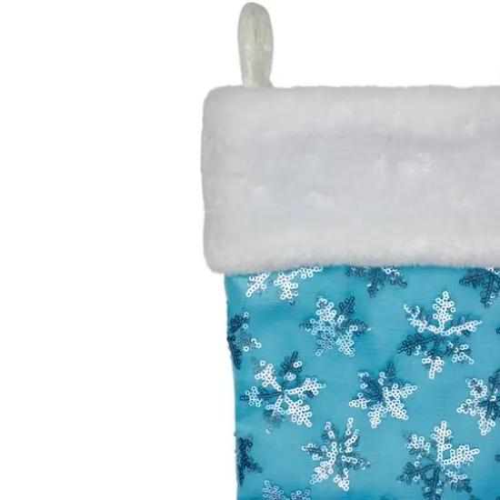 20.5" Sequin Snowflake Stocking with White Faux Fur Cuff, Blue {6}