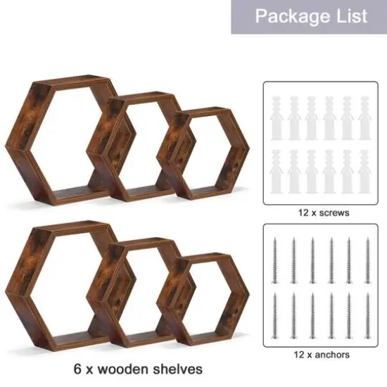 NEX&trade; Hexagon Floating Shelf Set Burnt Brown {7}