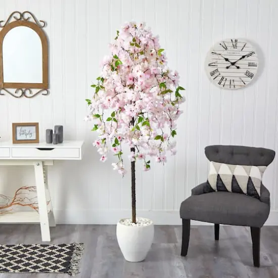 6ft. Cherry Blossom Artificial Tree in White Planter {4}