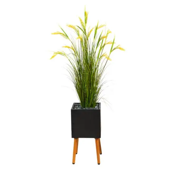 5ft. Wheat Grain Artificial Plant in Black Planter with Stand {1}