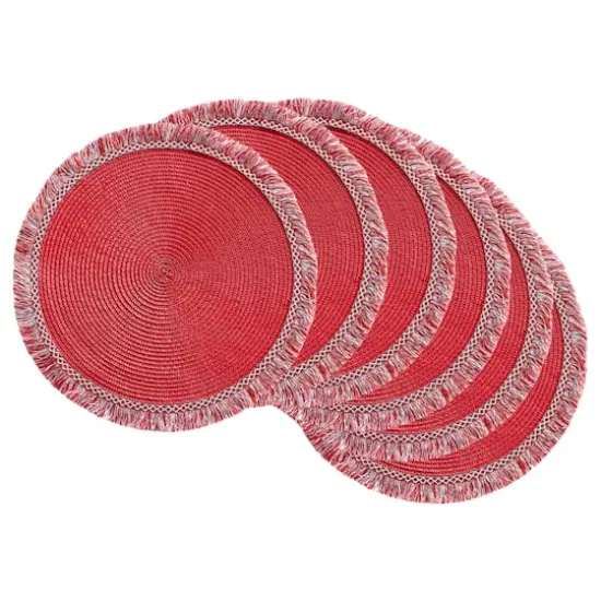 DII&reg; Round Fringed Placemats, 6ct. Tango Red {1}