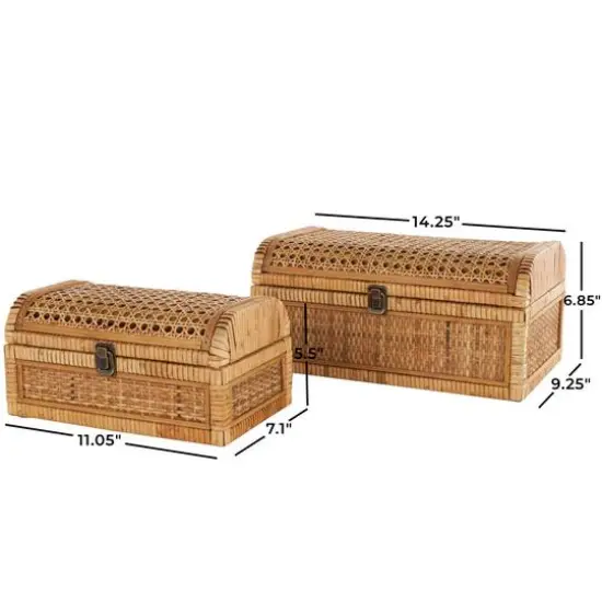 Brown Rattan Handmade Woven Storage Box with Curved Tops & Wrapped Edges, 2ct. {10}