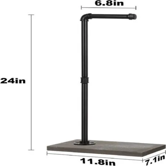 NEX&trade; Freestanding Iron Pipe Toilet Paper Holder with Solid Wood Base Olive Green {4}