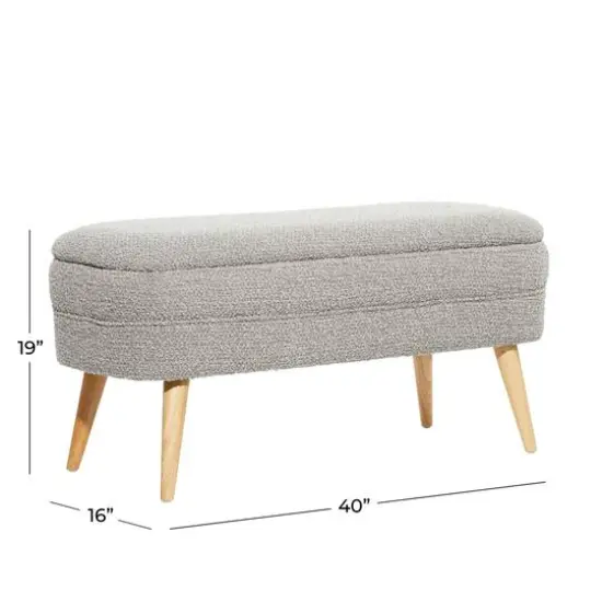 40" Contemporary Polyester & Wood Storage Bench Light Gray {10}