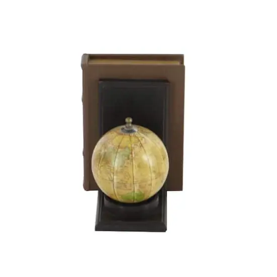 8" Rustic Brown Wood Globe Bookends {5}