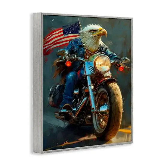 Stupell Industries Patriotic Eagle Motorcycle Framed Giclee Art Gray {4}