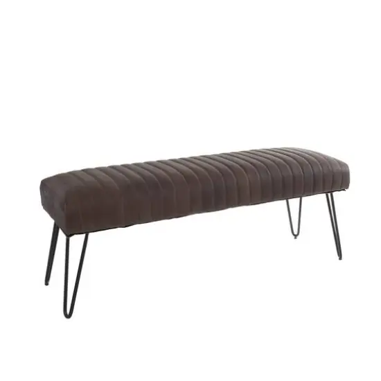 4ft. Dark Brown Leather Upholstered Bench with Hairpin Legs {1}