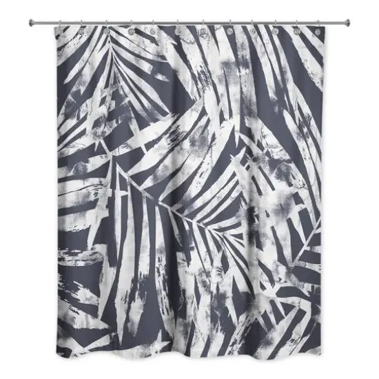Tropical Leaves Shower Curtain Navy {3}