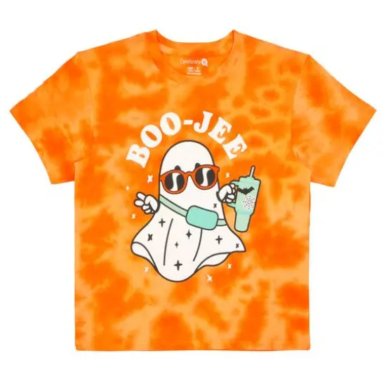 Orange Tie Dye Boo-Jee Ghost Youth Crew Neck T-Shirt by Celebrate It&trade; {1}