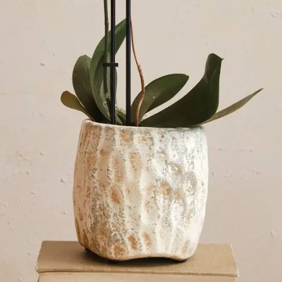 Hello Honey&reg; 5.5" Cream Reactive Glaze Terra Cotta Planter {4}