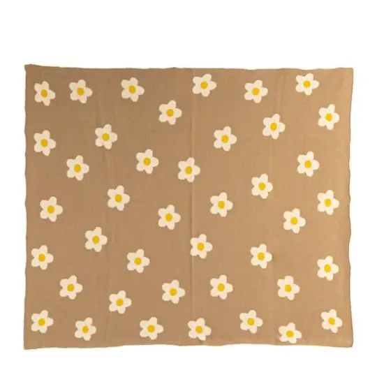Hello Honey® Brown & White Flowers Cotton Knit Baby Blanket {6}