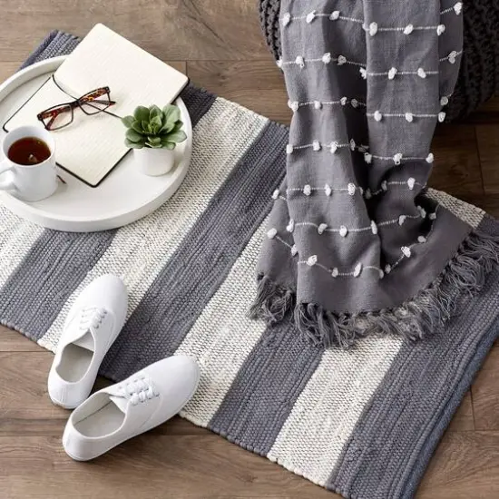 DII&reg; Gray & White Stripe Rag Rug, 2ft. x 3ft. {7}