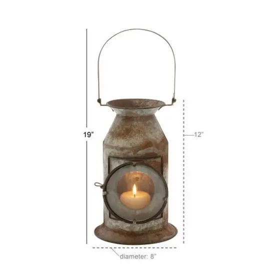 19" Gray Iron Rustic Candle Holder Lantern {7}