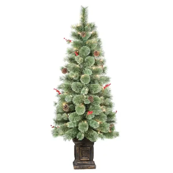 4.5ft. Pre-Lit Natural Pine Artificial Christmas Tree in Decorative Planter, Clear Lights {1}