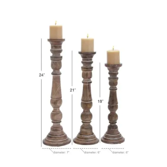 Light Brown Mango Wood Traditional Candle Holder Set, 3ct. {5}