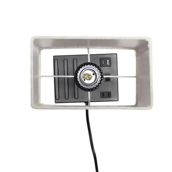 Simple Designs 15.3" Table Lamp with 2 USB Ports & Charging Outlet Black Base/Beige Shade {11}