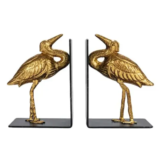 Hello Honey&reg; 6" Gold Decorative Cast Iron Bird Bookends Set {1}