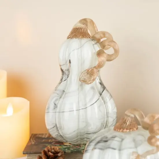 Glitzhome&reg; Gray Marble Glass Pumpkin & Gourd Set {5}