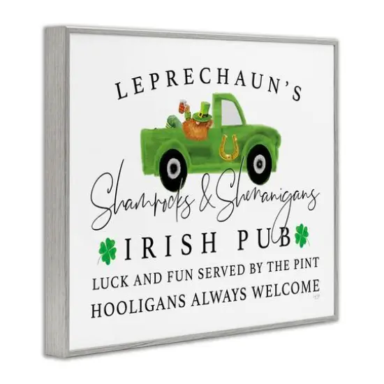 Stupell Industries Irish Pub Whimsical Leprechaun Green Shamrock Details Framed Giclee Art Gray {4}