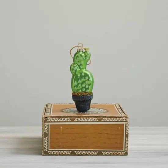 Hello Honey® 5.5" Hand-Painted Glass Potted Cactus Ornament {3}