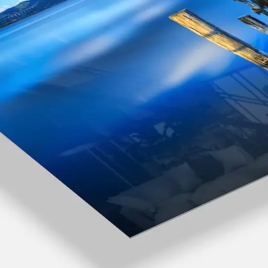 Designart 'Wooden Pier Remains In Blue Sea Modern Rectangular Wall Clock {4}