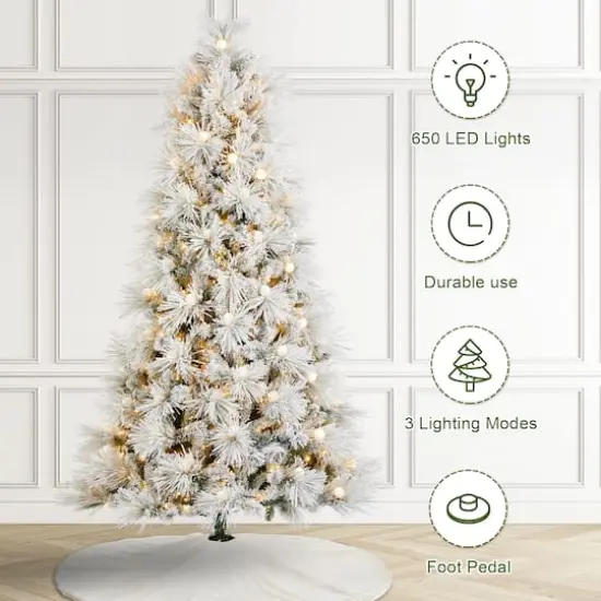 Glitzhome&reg; 7.5ft Pre-Lit Flocked Full Pine Artificial Christmas Tree, Warm White LED Lights {8}