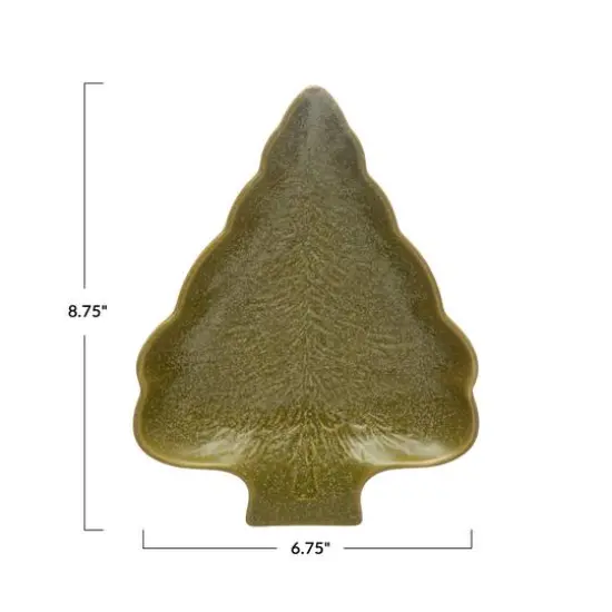 Hello Honey&reg; 9" Green Reactive Glaze Stoneware Tree Shaped Plate {5}