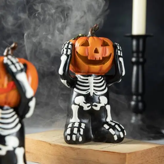 Glitzhome&reg; 5.75" Halloween Skeleton Pumpkin Table D&eacute;cor Set {7}