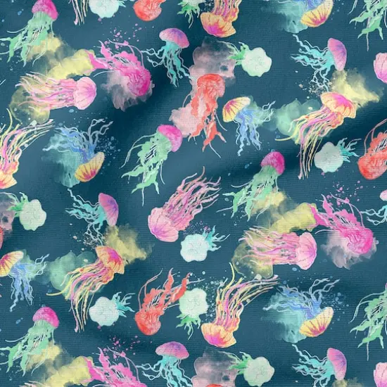 Fabric Editions Navy Deep Sea Jellyfish Cotton Fabric {5}