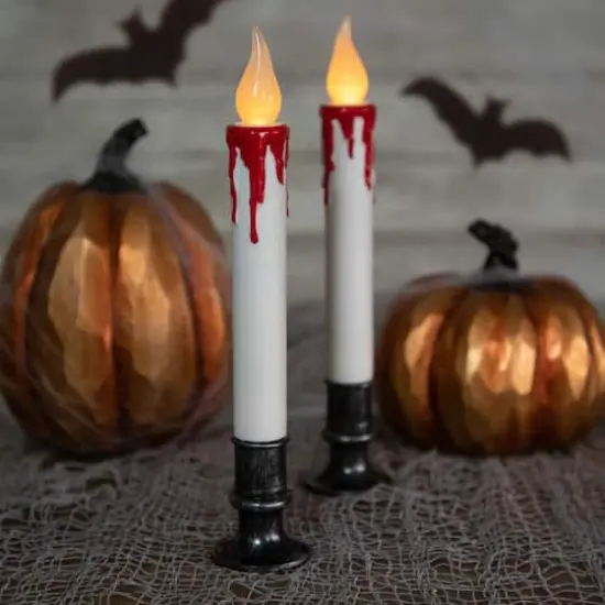 9" Pre-Lit LED White & Red Halloween Candles, 2ct. {3}