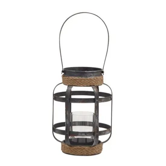 Grey Iron Industrial Candle Holder Lantern, 13" x 10" x 10" {3}