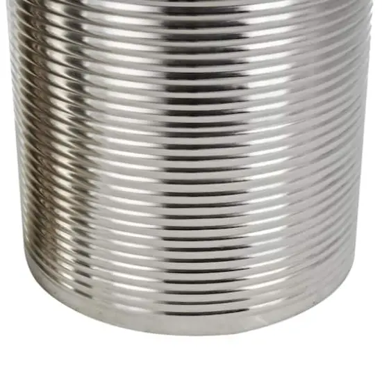 Silver Metal Ribbed Drum Accent Table Set {5}