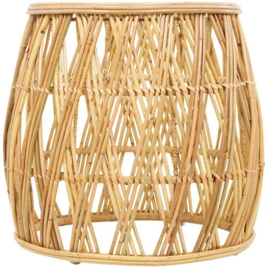 22" Brown Rattan Handmade Woven Geometric Accent Table with Glass Top {4}