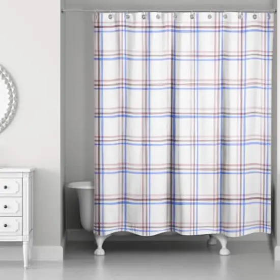 Plaid Shower Curtain Mauve and Blue {3}