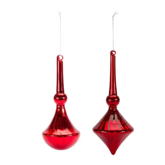 6 Pack 10.5" Red Finial Glass Ornaments  {1}
