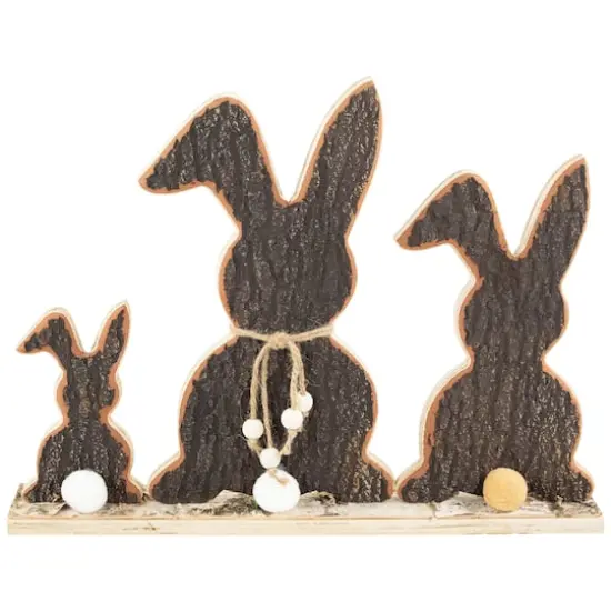 15.75" Rabbit Trio Wooden Tree Bark Easter Decoration {1}