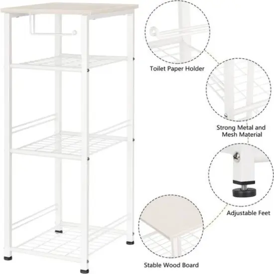 NEX&trade; 29" White Freestanding 4-Tier Storage Shelf with Toilet Paper Holder {4}
