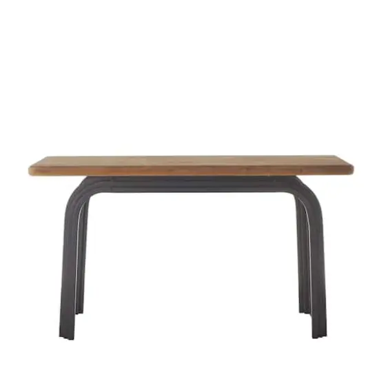 55" Black Metal Layered Arch Living Room Console Table with Brown Tabletop {4}