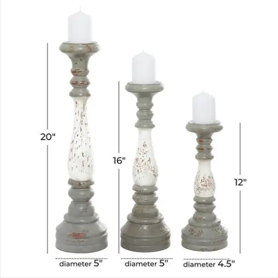 20" White & Gray Wood Farmhouse Candlestick Holder Set {8}