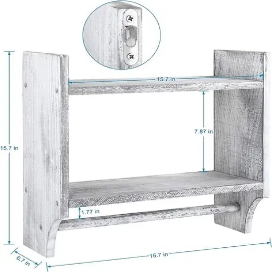 2-Tier Wood Wall Mounted Bathroom Shelf with Towel Rack Rustic Gray {4}