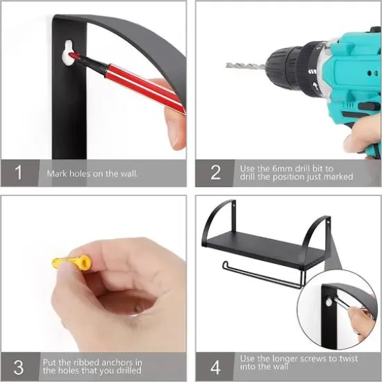 NEX&trade; 15" Wall Mounted Paper Towel Holder with Wood Shelf Black {6}